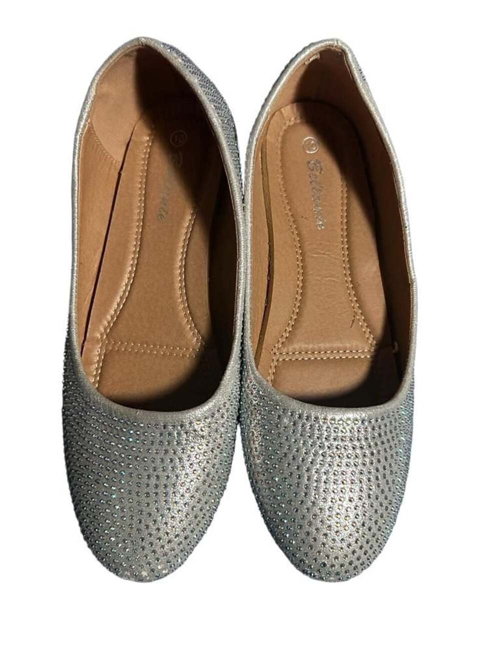 Bellamie Women's Silver Rhinestone Crystal Embellished Ballet Flats Slip On Shoe